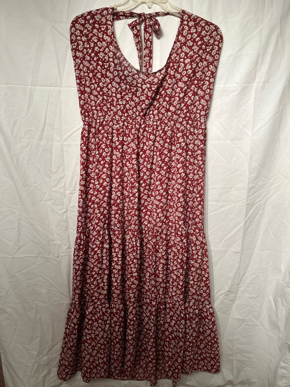 Red Floral Maxi Dress with Tie Back